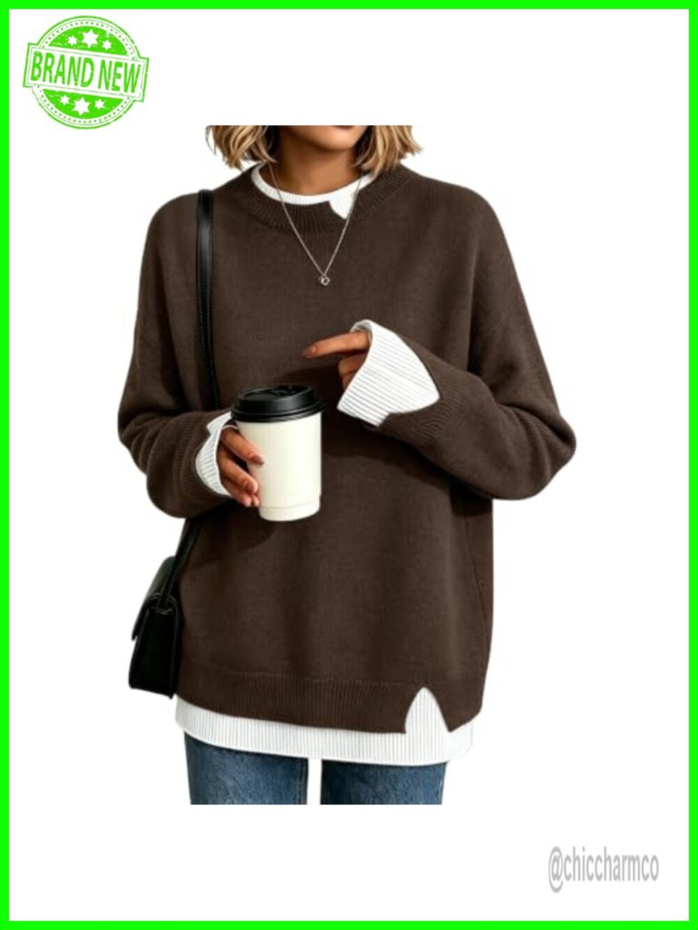 Womens Oversized Knit Sweater Long Sleeve Crew Neck Pullover